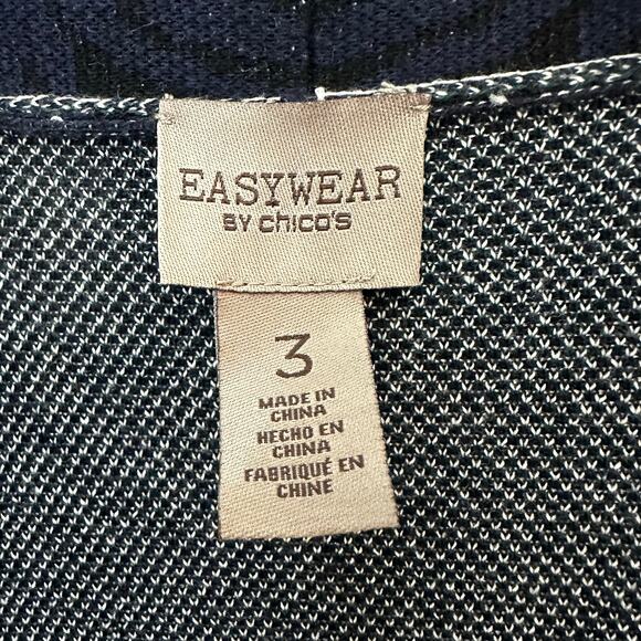 Easywear by Chico’s Size 3 Open Front Cardigan XL Womens Soft Knit Blue White - Picture 2 of 9